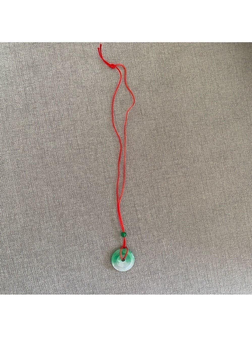 Genuine Jade 1 inch Circle Donut Necklace on red string - Picture 3 of 5